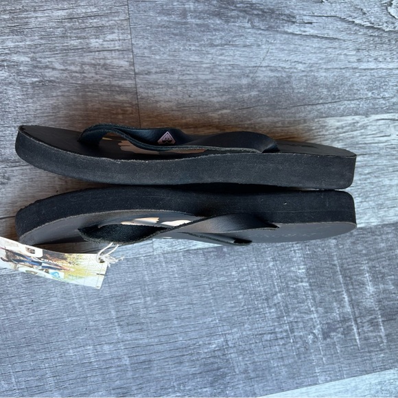 Roxy Black Floral Leather Flip Flop Size 8 Las Brisas Sandal - Picture 4 of 11
